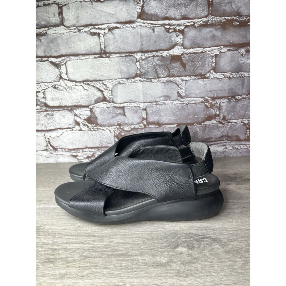 CAMPER Black Leather Cross Strap Slingback Wedge Sandals Women’s Sz 39EU/8.5M US